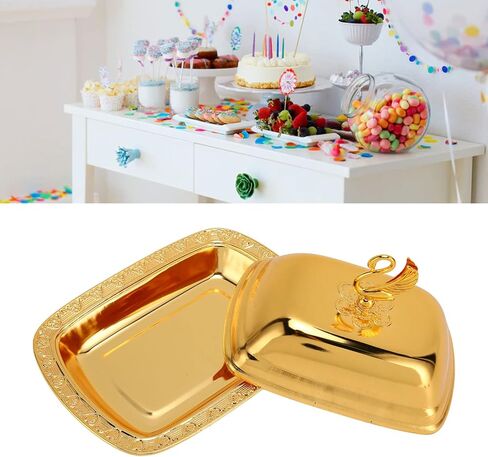 Stainless Steel Serving Plate, 7"x 5" Fruit Tray with Swan Handle Lid, Fruit Dish Snack Serving Tray Decorative Dessert Platter Candy Holder for Wedding Home Birthday Party(Silver) in Saudi Arabia