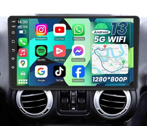 [4Core+64G] Car Radio Stereo for Jeep Wrangler JK 2007-2017: Upgrade 10.1 Inch 1280 * 800 HD Touch Screen Replacement with CarPlay Android Auto 5GWIFI Bluetooth 5.0 GPS in Kuwait