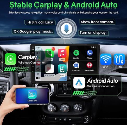 [4Core+64G] Car Radio Stereo for Jeep Wrangler JK 2007-2017: Upgrade 10.1 Inch 1280 * 800 HD Touch Screen Replacement with CarPlay Android Auto 5GWIFI Bluetooth 5.0 GPS in Kuwait