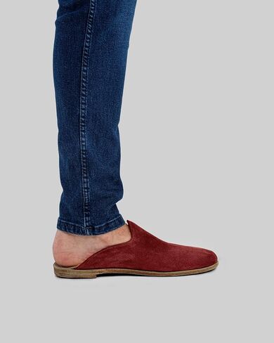 Golden Horn Burgundy Color Artisan Handcrafted Suede Leather Grounding Barefoot Shearling Slipper For Men Wide Toe Box Flexible Sole Lightweight Breathable Eco-Friendly Grounding Minimalist Shoes in Saudi Arabia
