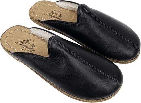 Golden Horn Black Color Artisan Handcrafted Genuine Leather Grounding Barefoot Shearling Slipper For Men Wide Toe Box Flexible Sole Lightweight Breathable Eco-Friendly Grounding Minimalist Shoes in Saudi Arabia
