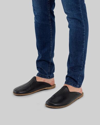 Golden Horn Black Color Artisan Handcrafted Genuine Leather Grounding Barefoot Shearling Slipper For Men Wide Toe Box Flexible Sole Lightweight Breathable Eco-Friendly Grounding Minimalist Shoes in Saudi Arabia