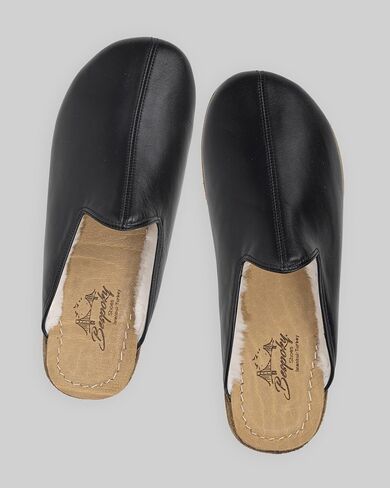 Golden Horn Black Color Artisan Handcrafted Genuine Leather Grounding Barefoot Shearling Slipper For Men Wide Toe Box Flexible Sole Lightweight Breathable Eco-Friendly Grounding Minimalist Shoes in Saudi Arabia