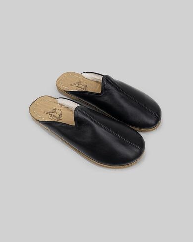 Golden Horn Black Color Artisan Handcrafted Genuine Leather Grounding Barefoot Shearling Slipper For Men Wide Toe Box Flexible Sole Lightweight Breathable Eco-Friendly Grounding Minimalist Shoes in Saudi Arabia