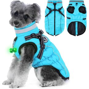 Waterproof Dog Jacket with Built-in Harness, Winter Snow Dog Warm Coat for Small, Medium Dogs, Cold Weather Cozy Vest Clothes with Luminous Pendant and Reflective Strips, Adjustable Straps in Kuwait