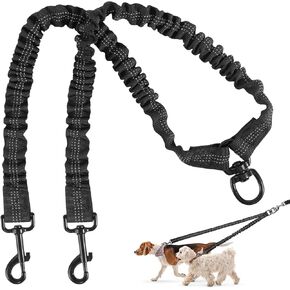 Double Dog Leash, 360° Swivel No Tangle Dog Leash for 2 Dogs, Black Shock Absorbing Reflective Bungee Double Leashs for Medium Dogs Walking Training in Kuwait