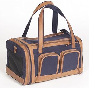 Pet Deluxe Travel Carrier – Tough Navy Organic Cotton Canvas with Genuine Leather Accents in Saudi Arabia