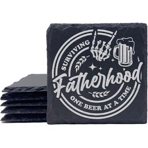 4-Piece Surviving Fatherhood One Beer At A Time Personalized Custom Engraving Coasters for Drinks Engraved Slate, Handmade Coasters in Kuwait