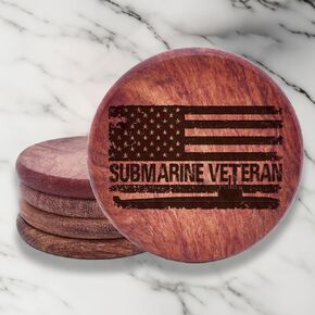 2-Piece United States Submarine Veteran USA Flag, American Flag, US Navy Personalized Custom Engraving Coasters for Drinks Engraved Wood, Handmade Coasters in Kuwait