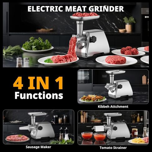 مفرمة لحم كهربائية من AIRMSEN وصانعة ضغط صلصة الطماطم مع مصفاة - آلة مطحنة طعام شديدة التحمل لطحن اللحوم وصنع صلصة الطماطم والسجق والكبة لاستخدام المطبخ المنزلي in Kuwait