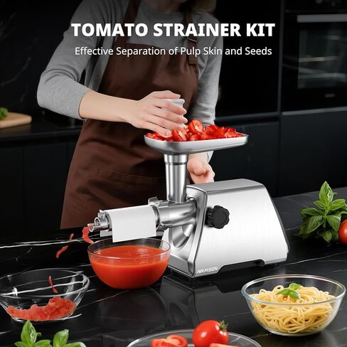 مفرمة لحم كهربائية من AIRMSEN وصانعة ضغط صلصة الطماطم مع مصفاة - آلة مطحنة طعام شديدة التحمل لطحن اللحوم وصنع صلصة الطماطم والسجق والكبة لاستخدام المطبخ المنزلي in Kuwait