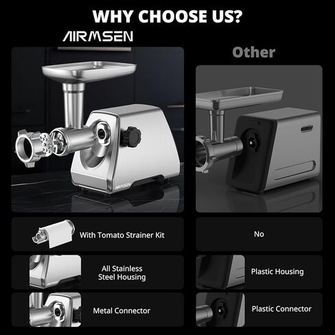 مفرمة لحم كهربائية من AIRMSEN وصانعة ضغط صلصة الطماطم مع مصفاة - آلة مطحنة طعام شديدة التحمل لطحن اللحوم وصنع صلصة الطماطم والسجق والكبة لاستخدام المطبخ المنزلي in Kuwait