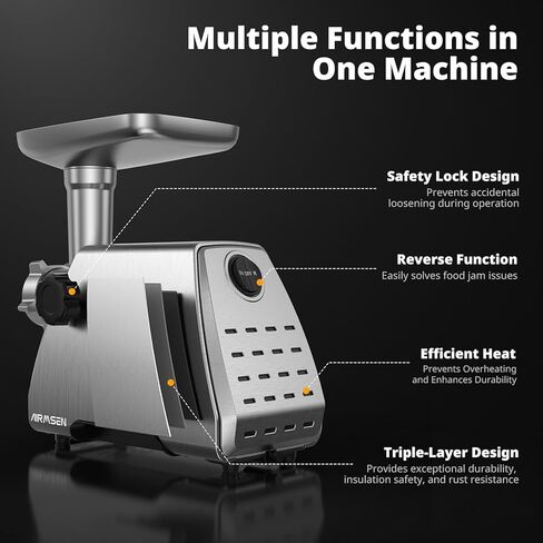 مفرمة لحم كهربائية من AIRMSEN وصانعة ضغط صلصة الطماطم مع مصفاة - آلة مطحنة طعام شديدة التحمل لطحن اللحوم وصنع صلصة الطماطم والسجق والكبة لاستخدام المطبخ المنزلي in Kuwait