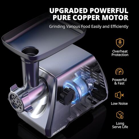 مفرمة لحم كهربائية من AIRMSEN وصانعة ضغط صلصة الطماطم مع مصفاة - آلة مطحنة طعام شديدة التحمل لطحن اللحوم وصنع صلصة الطماطم والسجق والكبة لاستخدام المطبخ المنزلي in Kuwait