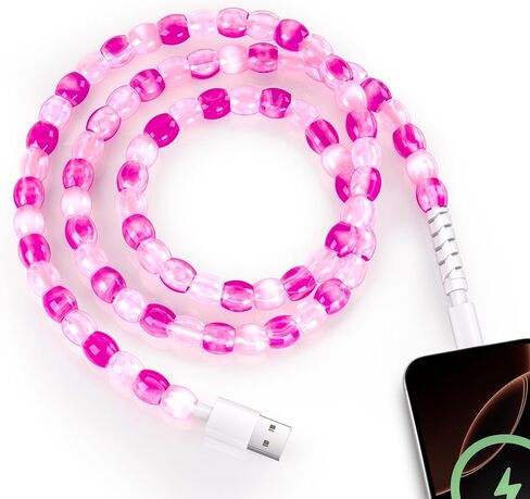 SAMONPOW for iPhone Charger Cord 66W Fast Charging Cable 3.3FT Cute Jade Beaded USB to ISO Charging Cord for Women Girls Phone Charger Cord for iPhone 14 13 12 11 Pro Max XR XS X 8 7 iPad, Pink in Saudi Arabia