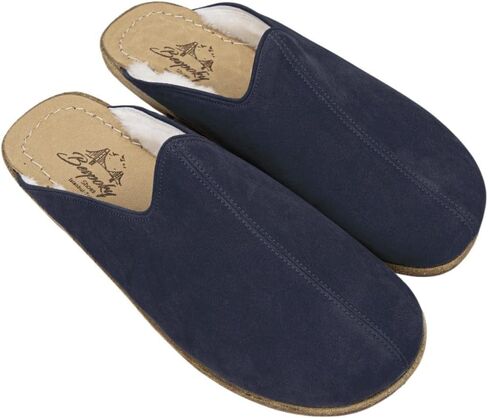 Golden Horn Navy Color Artisan Handcrafted Nubuck Genuine Leather Grounding Barefoot Shearling Slipper For Men Wide Toe Box Flexible Sole Lightweight Breathable Eco-Friendly Grounding Minimalist Shoes in Saudi Arabia