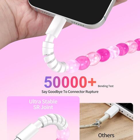 SAMONPOW for iPhone Charger Cord 66W Fast Charging Cable 3.3FT Cute Jade Beaded USB to ISO Charging Cord for Women Girls Phone Charger Cord for iPhone 14 13 12 11 Pro Max XR XS X 8 7 iPad, Pink in Saudi Arabia
