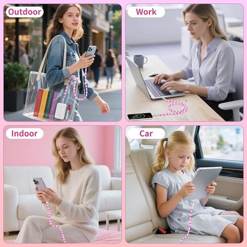 SAMONPOW for iPhone Charger Cord 66W Fast Charging Cable 3.3FT Cute Jade Beaded USB to ISO Charging Cord for Women Girls Phone Charger Cord for iPhone 14 13 12 11 Pro Max XR XS X 8 7 iPad, Pink in Saudi Arabia