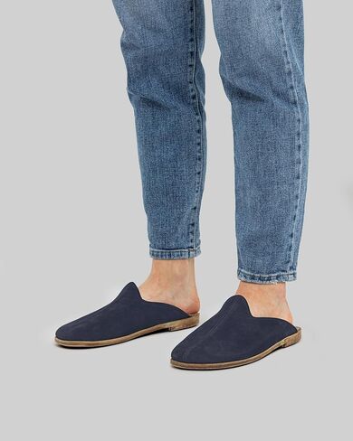 Golden Horn Navy Color Artisan Handcrafted Nubuck Genuine Leather Grounding Barefoot Shearling Slipper For Men Wide Toe Box Flexible Sole Lightweight Breathable Eco-Friendly Grounding Minimalist Shoes in Saudi Arabia