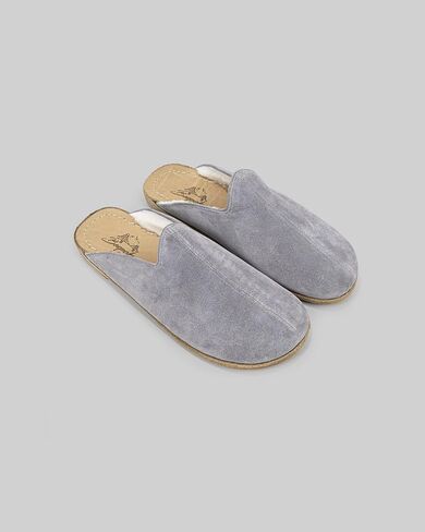Golden Horn Grey Color Artisan Handcrafted Suede Genuine Leather Grounding Barefoot Shearling Slipper For Men Wide Toe Box Flexible Sole Lightweight Breathable Eco-Friendly Grounding Minimalist Shoes in Saudi Arabia