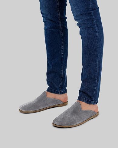 Golden Horn Grey Color Artisan Handcrafted Suede Genuine Leather Grounding Barefoot Shearling Slipper For Men Wide Toe Box Flexible Sole Lightweight Breathable Eco-Friendly Grounding Minimalist Shoes in Saudi Arabia