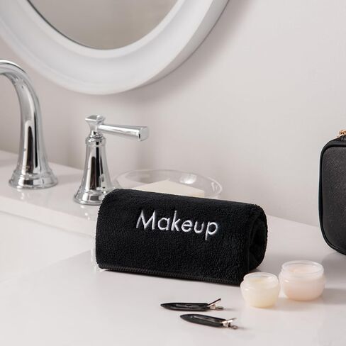 مناشف مكياج مكياج Arkwright - حزمة من 6 - ناعمة من الألياف الدقيقة الناعمة ولطيفة ، مزيل مزيفة مكياج ، من نوع ما من القماش ، من أجل إعادة استخدام المضيفين والفنانين ، 13 × 13 بوصة ، أسود/أبيض in Kuwait