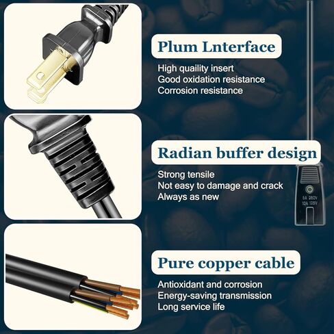 6ft Long 2 Pin 1/2 Inch Spacing Power Cord for Farberware FCP240 Coffee Pot Percolator Electric Cord - Also for Many Rice Cookers and Other Small Appliances in Saudi Arabia