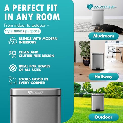 6L Outdoor and Indoor Pet Waste Container, (with one Charcoal Filter), Stainless Steel Can. Lid Opens with Push Step. 12 in x 10 in x 8 in Dimension. in Saudi Arabia