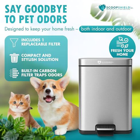 6L Outdoor and Indoor Pet Waste Container, (with one Charcoal Filter), Stainless Steel Can. Lid Opens with Push Step. 12 in x 10 in x 8 in Dimension. in Saudi Arabia