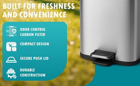 6L Outdoor and Indoor Pet Waste Container, (with one Charcoal Filter), Stainless Steel Can. Lid Opens with Push Step. 12 in x 10 in x 8 in Dimension. in Saudi Arabia