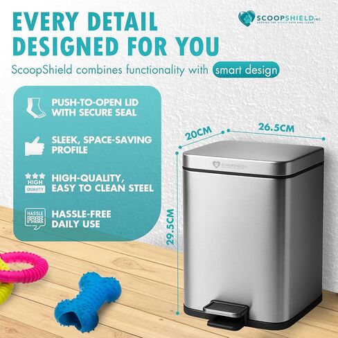 6L Outdoor and Indoor Pet Waste Container, (with one Charcoal Filter), Stainless Steel Can. Lid Opens with Push Step. 12 in x 10 in x 8 in Dimension. in Saudi Arabia