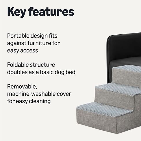 Amazon Basics Dog Steps,18.7" H, 4-Step Dog Stairs for High Bed Couch and Sofa, Non-Slip Bottom Pet Stairs for Indoor Dogs and Cats, Grey in Saudi Arabia