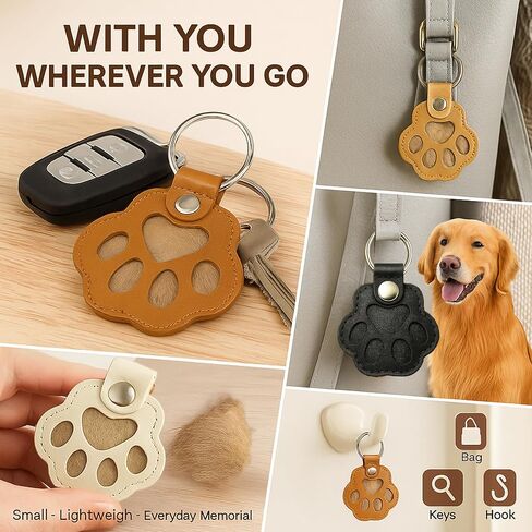 Classic 3 Pcs Dog Fur Storage Keychain,Cute Pet Fur Keepsake Leather Keychain for Collecting Cat and Dog Hair pet Memorial Gifts for Dogs，Black White Brown in Saudi Arabia