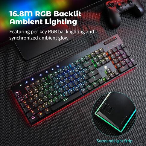Hexgears X5 لوحة مفاتيح ألعاب ميكانيكية 108 مفاتيح ، Kailh Box Rose Red Red Switch Wired/Wireless 2.4g الوضع المزدوج مع الإضاءة الخلفية LED البيضاء والراحة المعصم المريحة in Kuwait