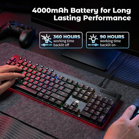 Hexgears X5 لوحة مفاتيح ألعاب ميكانيكية 108 مفاتيح ، Kailh Box Rose Red Red Switch Wired/Wireless 2.4g الوضع المزدوج مع الإضاءة الخلفية LED البيضاء والراحة المعصم المريحة in Kuwait