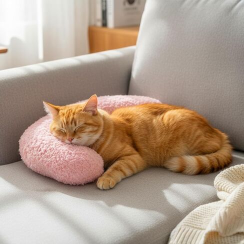 وسادة على شكل حرف U للحيوانات الأليفة، وسائد مهدئة للقطط، ووسادة داخلية ناعمة منفوشة للقطط والكلاب، وتخفيف القلق، نصف دونات مع نمط تطريز لطيف، وسادة رقبة للحيوانات الأليفة للقطط والكلاب والحيوانات الأليفة الأخرى in Kuwait