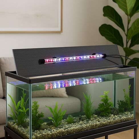 أغطية حوض السمك Sieral من البولي كربونات المظلة مع ضوء LED 29 × 11.38 × 0.12 بوصة لـ 20/29/37 جالون بدون دعامة مركزية لأحواض السمك غطاء خزان الأسماك (أسود) in Kuwait