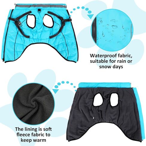 سترة مضادة للماء للكلاب مع حزام مدمج، معطف دافئ للكلاب الشتوية الثلجية للكلاب الصغيرة والمتوسطة، ملابس سترة مريحة للطقس البارد مع قلادة مضيئة وشرائط عاكسة، أشرطة قابلة للتعديل in Kuwait
