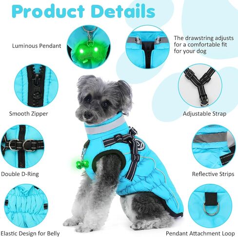 سترة مضادة للماء للكلاب مع حزام مدمج، معطف دافئ للكلاب الشتوية الثلجية للكلاب الصغيرة والمتوسطة، ملابس سترة مريحة للطقس البارد مع قلادة مضيئة وشرائط عاكسة، أشرطة قابلة للتعديل in Kuwait