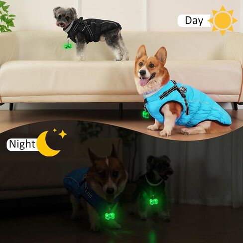 سترة مضادة للماء للكلاب مع حزام مدمج، معطف دافئ للكلاب الشتوية الثلجية للكلاب الصغيرة والمتوسطة، ملابس سترة مريحة للطقس البارد مع قلادة مضيئة وشرائط عاكسة، أشرطة قابلة للتعديل in Kuwait