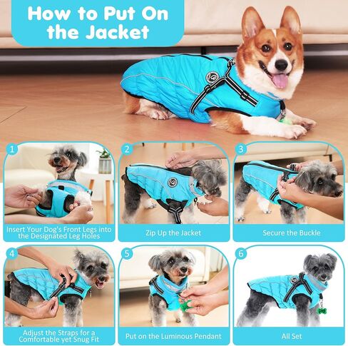 سترة مضادة للماء للكلاب مع حزام مدمج، معطف دافئ للكلاب الشتوية الثلجية للكلاب الصغيرة والمتوسطة، ملابس سترة مريحة للطقس البارد مع قلادة مضيئة وشرائط عاكسة، أشرطة قابلة للتعديل in Kuwait