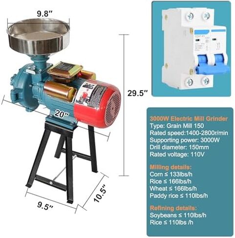 3000W Electric Corn Grinder - Versatile Wet & Dry Flour Mill for Rice, Corn, Wheat, Coffee & Grains - High-Power Cereal & Feed Milling Machine with Funnel in Saudi Arabia