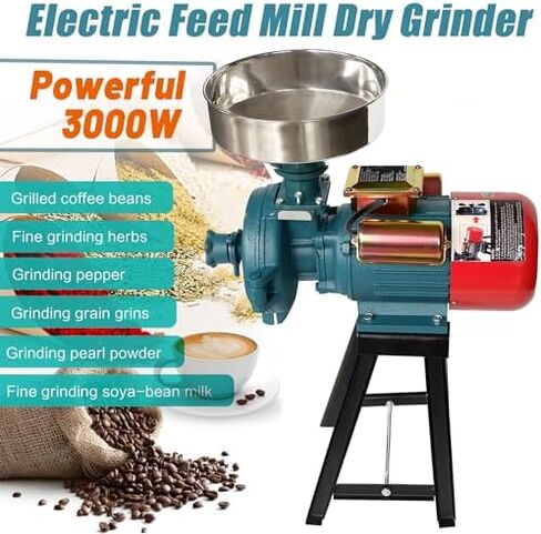 3000W Electric Corn Grinder - Versatile Wet & Dry Flour Mill for Rice, Corn, Wheat, Coffee & Grains - High-Power Cereal & Feed Milling Machine with Funnel in Saudi Arabia