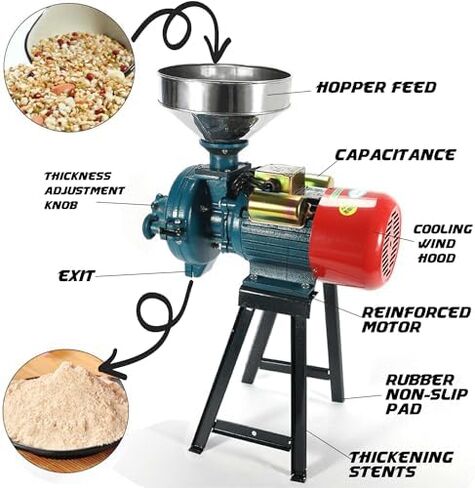 3000W Electric Corn Grinder - Versatile Wet & Dry Flour Mill for Rice, Corn, Wheat, Coffee & Grains - High-Power Cereal & Feed Milling Machine with Funnel in Saudi Arabia