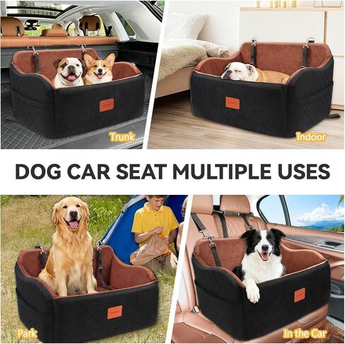 مقعد سيارة للكلاب المتوسطة والكبيرة، مقعد معزز للحيوانات الأليفة من الإسفنج الذكي لأقل من 55 رطلاً أو كلبين صغيرين، سرير سيارة للكلاب قابل للفصل والغسل للمقعد الخلفي مع مقاود وجيوب أمان (أسود، كبير) in Kuwait