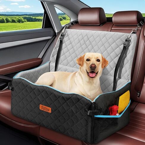 Large Dog Car Seat, Dog Car Bed for Large Dogs Under 60 lbs or 2 Small Breeds, Comfortable Pet Booster Seat with Memory Foam Thick Cushion, Detachable & Washable Pet Bed for Backseat, Black+Grey in Kuwait