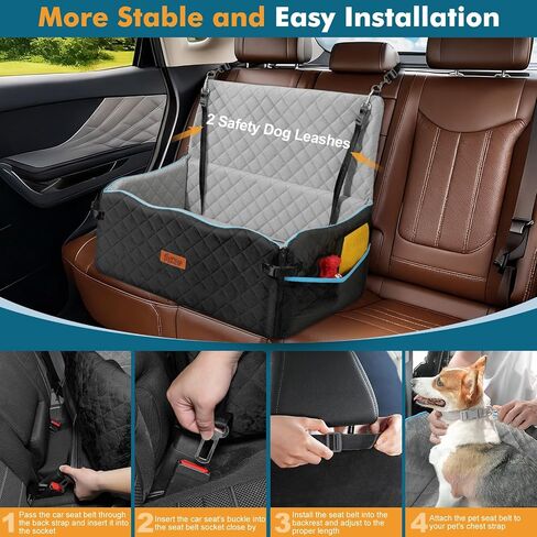Large Dog Car Seat, Dog Car Bed for Large Dogs Under 60 lbs or 2 Small Breeds, Comfortable Pet Booster Seat with Memory Foam Thick Cushion, Detachable & Washable Pet Bed for Backseat, Black+Grey in Kuwait