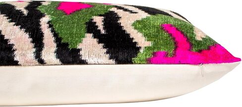 Green Pink Ikat Velvet Cushion Cover Bold Abstract Decorative Pillow in Saudi Arabia