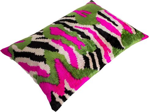 Green Pink Ikat Velvet Cushion Cover Bold Abstract Decorative Pillow in Saudi Arabia