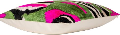 Green Pink Ikat Velvet Cushion Cover Bold Abstract Decorative Pillow in Saudi Arabia
